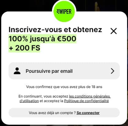 Inscription par email Swiper