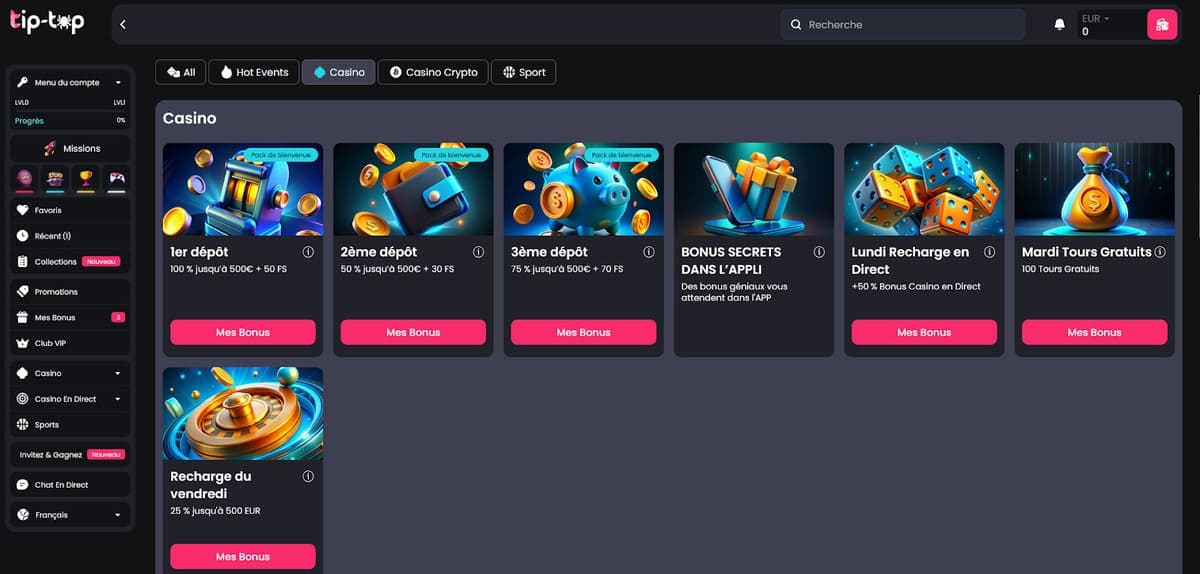 Bonus regulier Tip Top Bet Casino