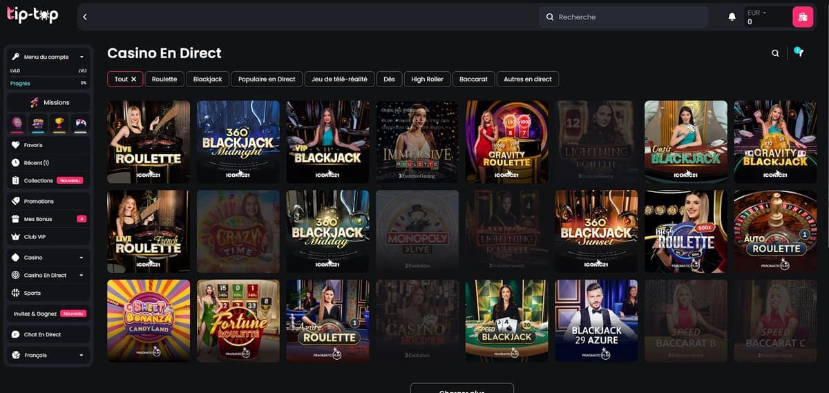 Casino en direct Tip Top Bet Casino