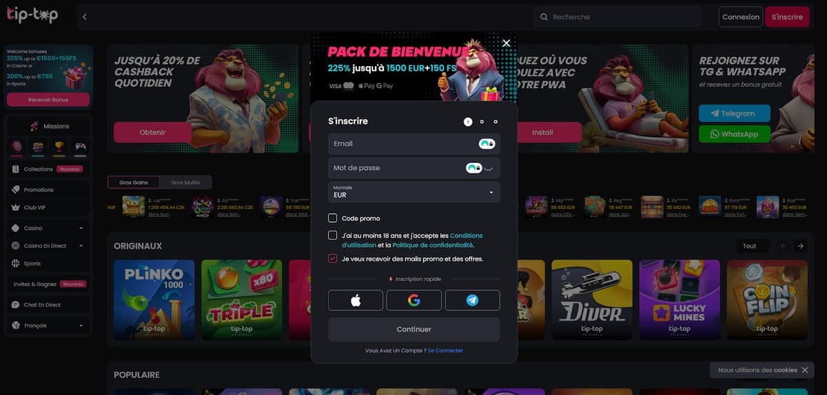 Inscription Tip Top Bet Casino