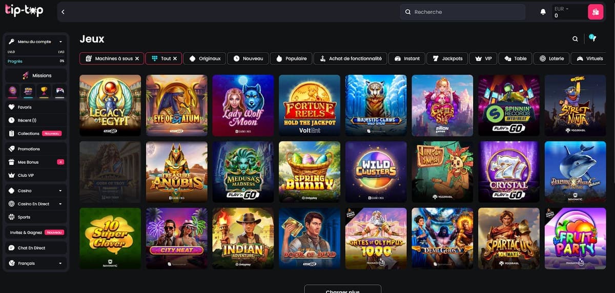 Machines à sous Tip Top Bet Casino