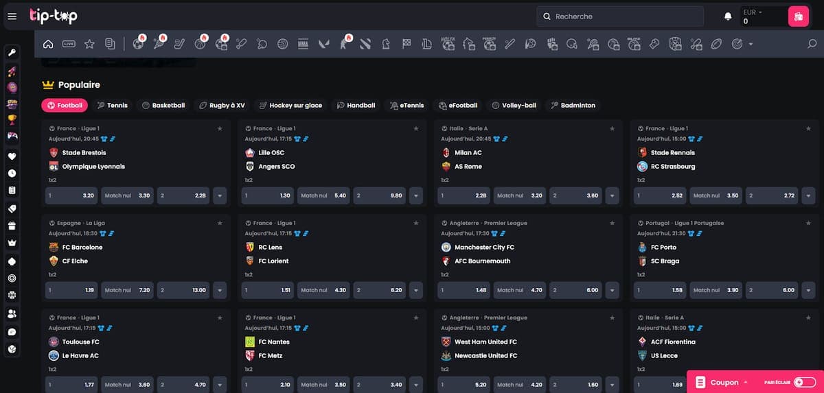 Paris sportifs Tip Top Bet Casino