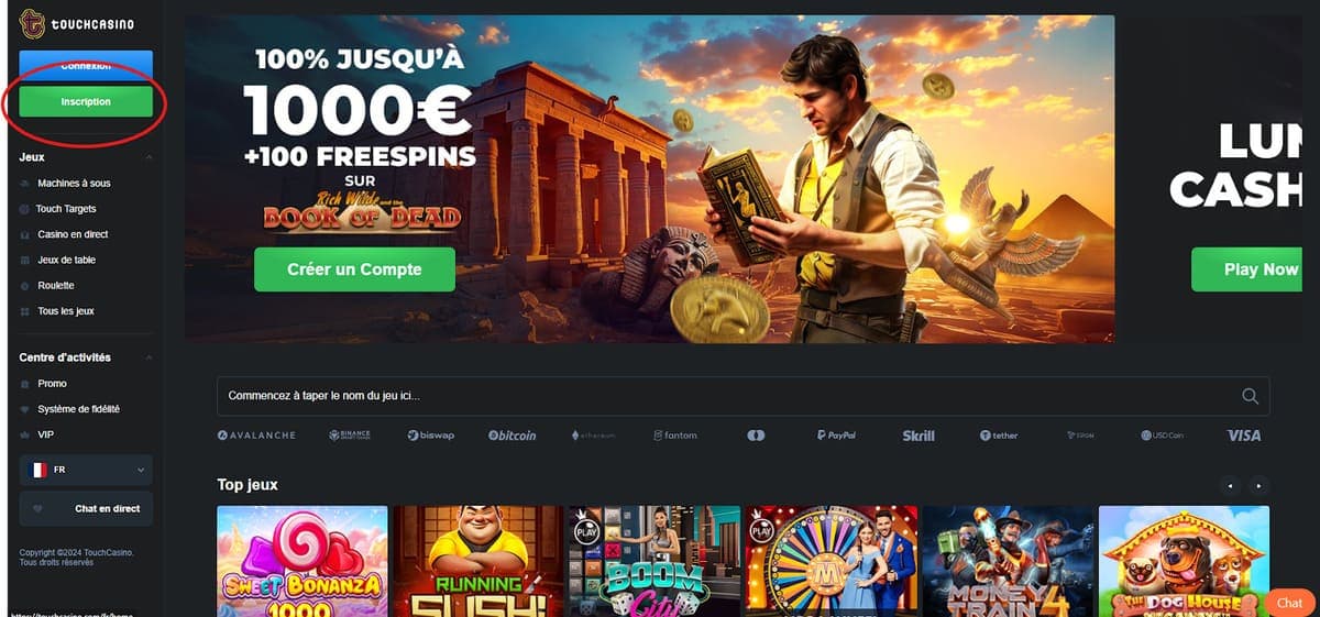 Inscription Touchcasino