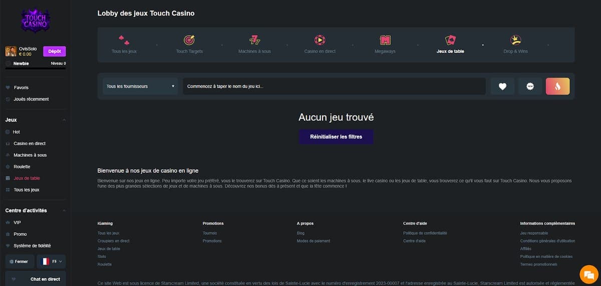 Jeux de table Touch Casino