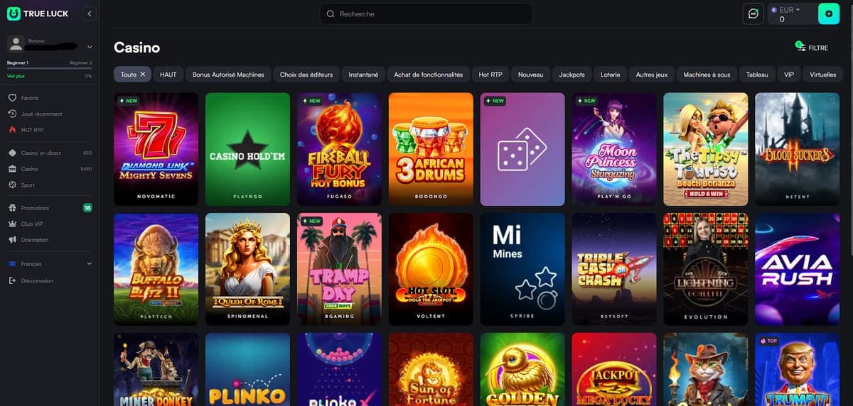 Ludothèque TrueLuck Casino