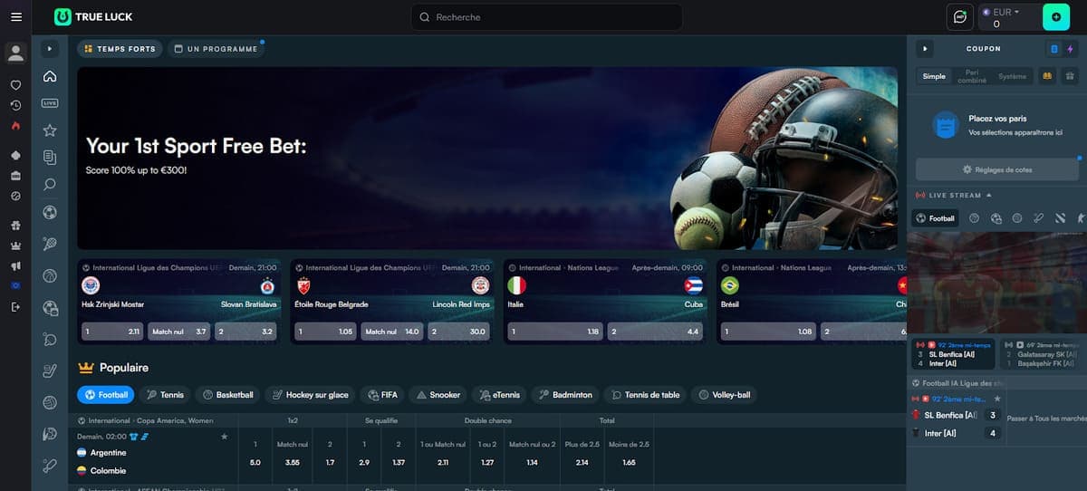 Paris sportifs TrueLuck Casino