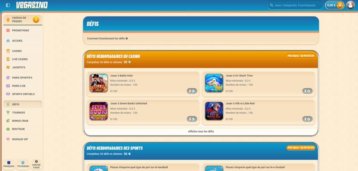 Défis Vegasino Casino