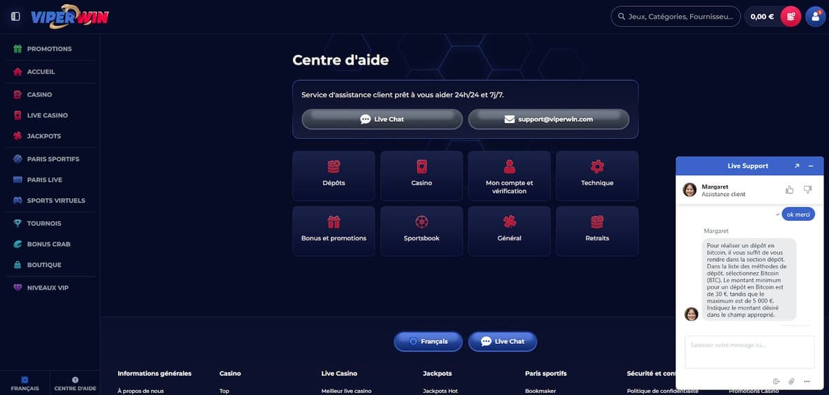 Centre d'aide ViperWin Casino