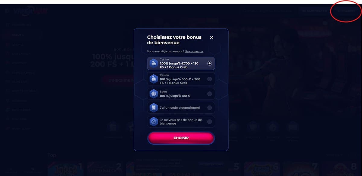 Inscription ViperWin Casino