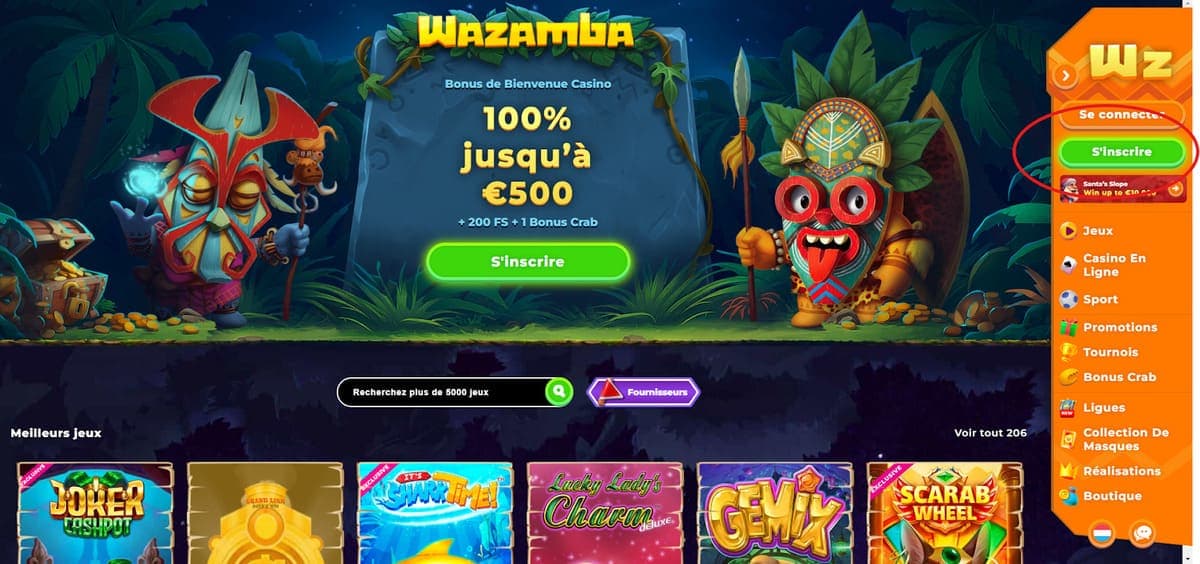 Bouton inscription Wazamba