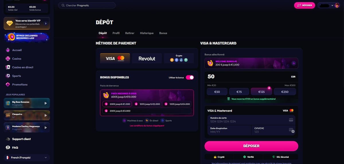 Dépôt Wildzy Casino