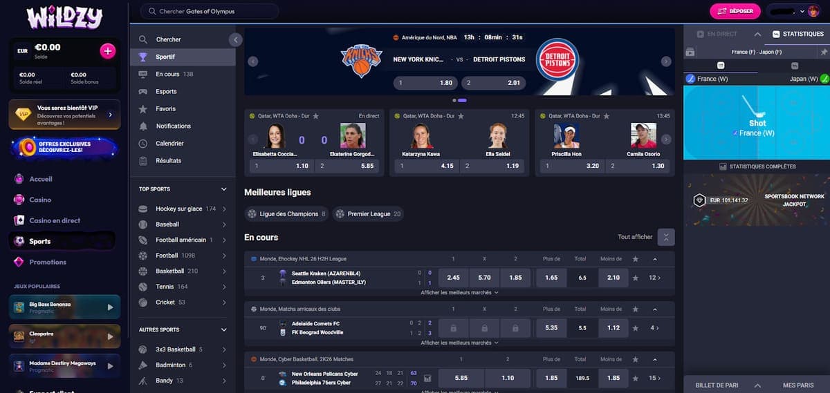 Paris sportifs Wildzy Casino
