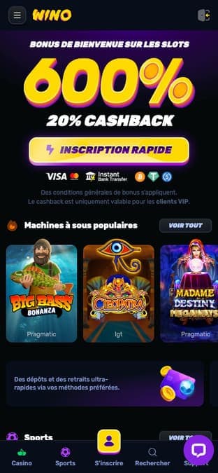 Wino casino application