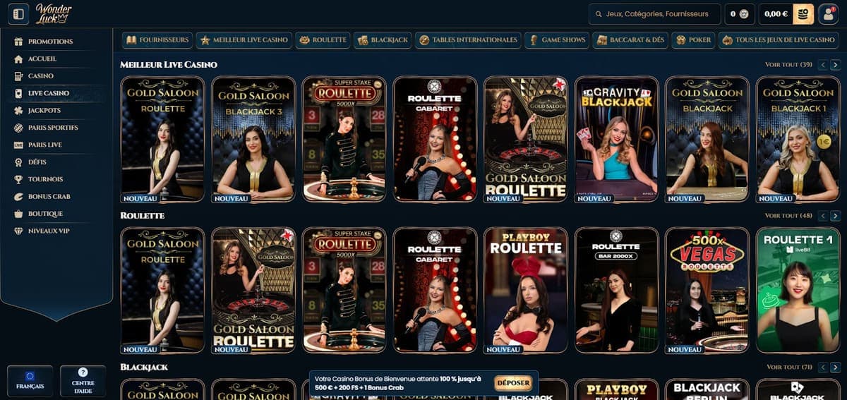 Meilleur live Wonder Luck Casino