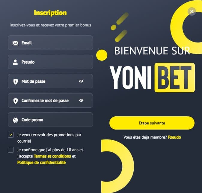 Inscription Yonibet casino