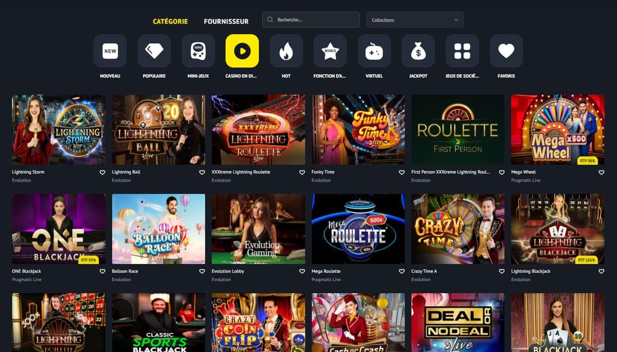 Jeux live casino Yonibet