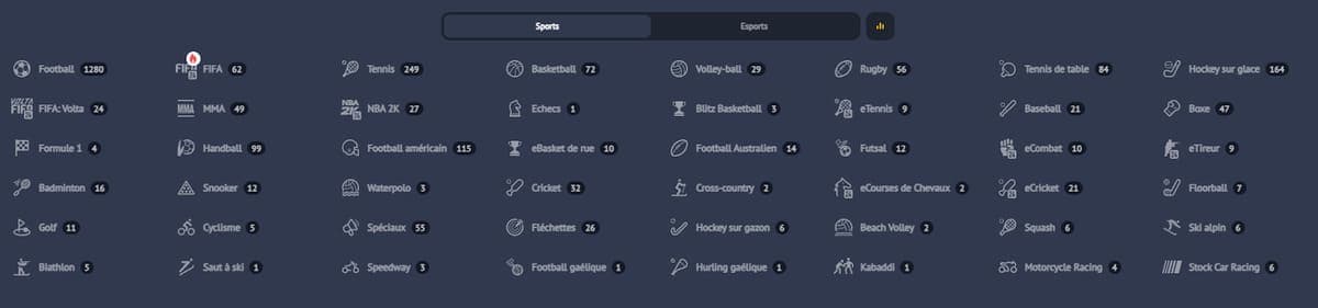 Sports disponibles Yonibet