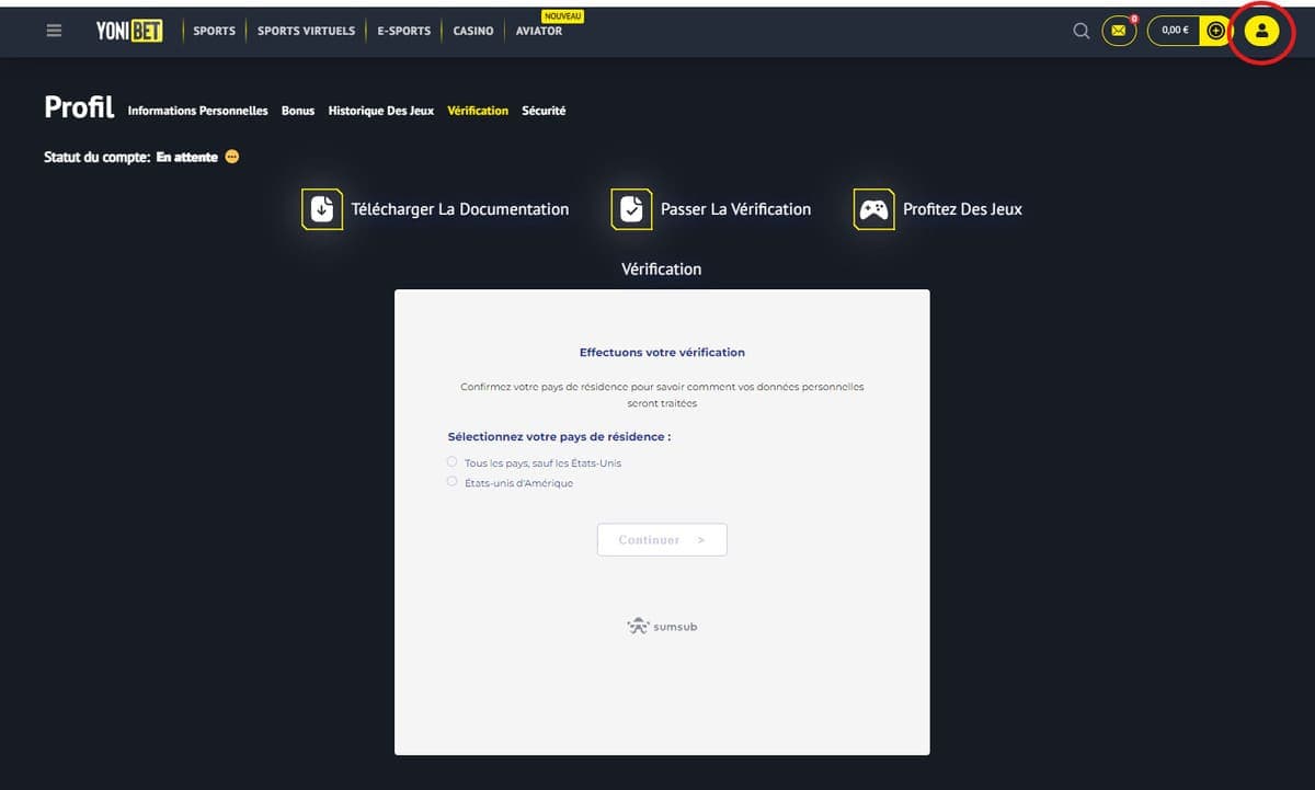 Vérification KYC Yonibet