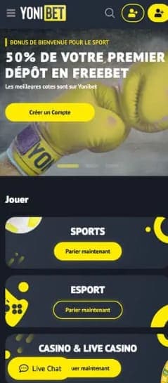 Version mobile Yonibet