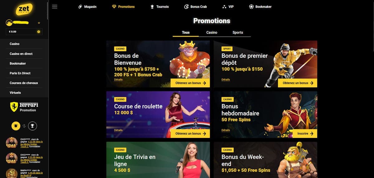 Promotions Zet Casino
