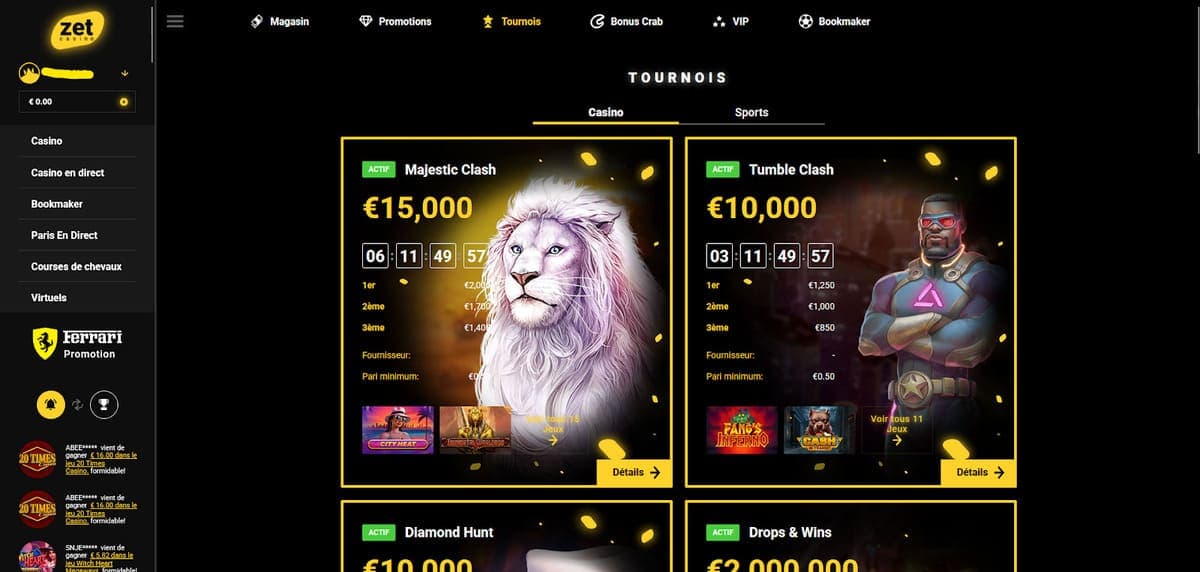 Tournois Zet Casino