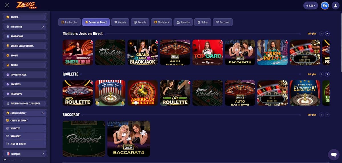 Live Casino ZeusWin Casino