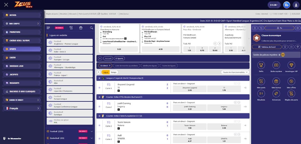 Paris sportifs ZeusWin Casino