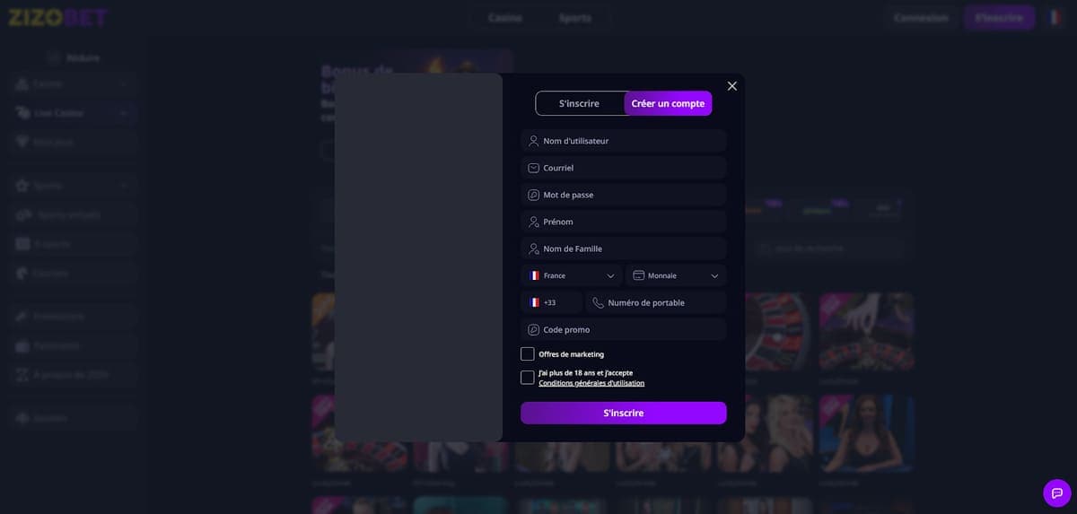 Inscription Zizobet Casino