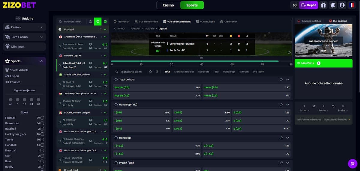 Paris sportifs Zizobet Casino