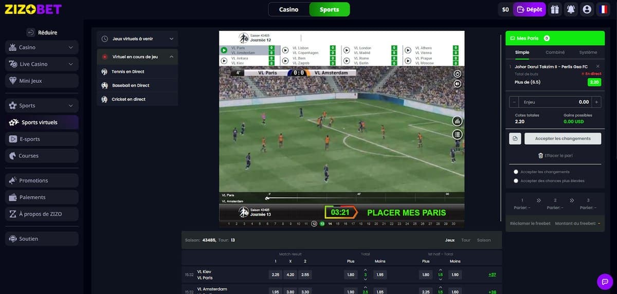 Sports virtuels Zizobet Casino
