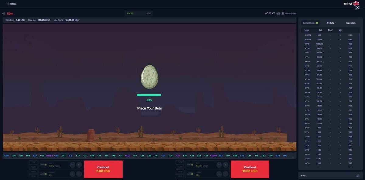 Taille écran Dino Casino