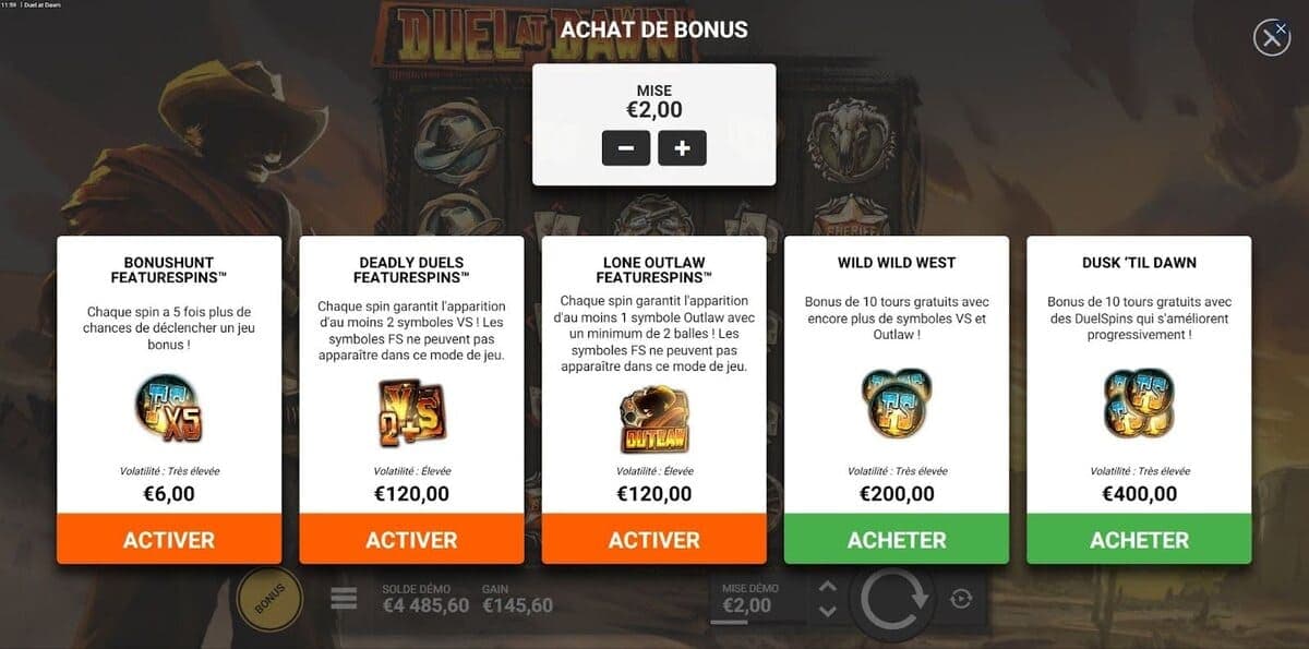 Achat bonus Duel at Dawn Jeu