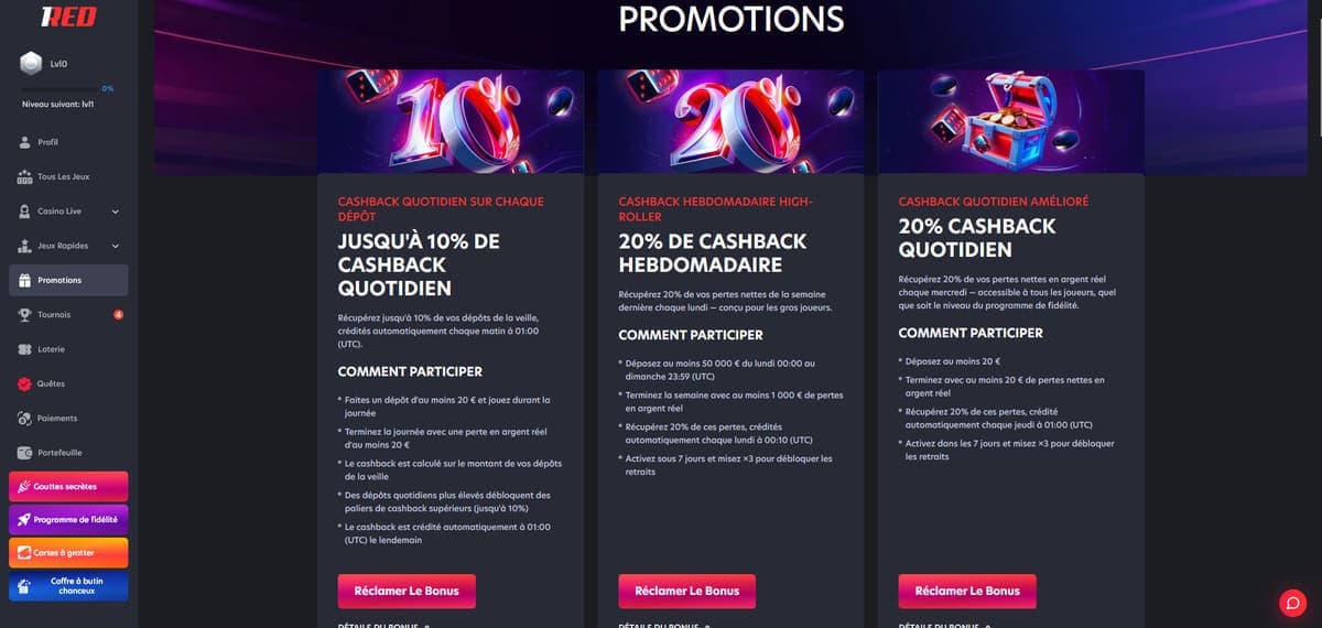Autres cadeaux 1RED Casino