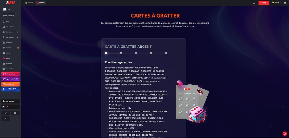 Cartes à gratter 1RED Casino