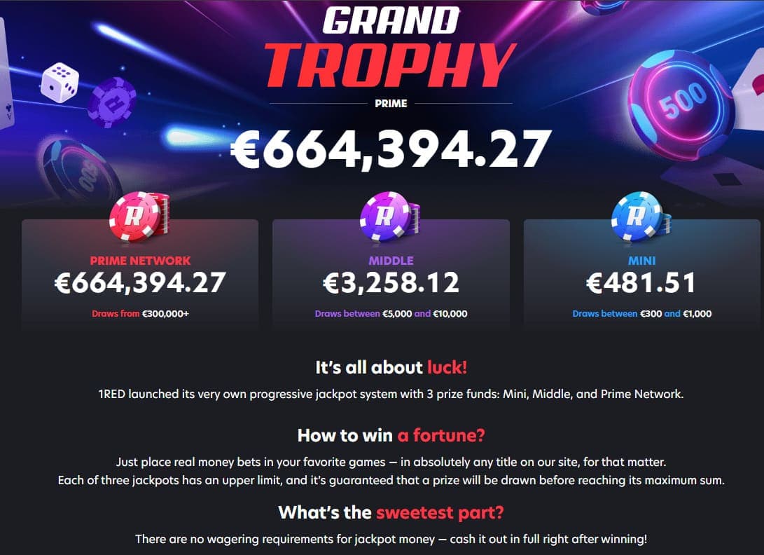 Jackpots progressifs 1RED casino