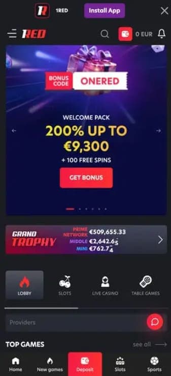 Version mobile 1RED casino