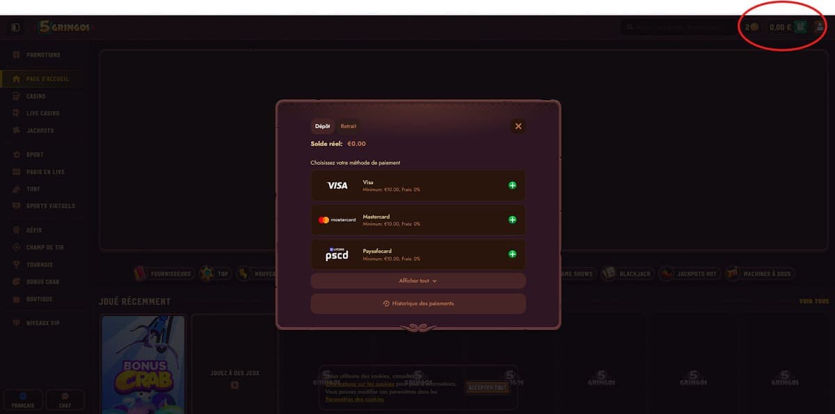 Dépôt 5Gringos Casino