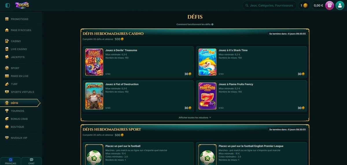 Défis 7Signs Casino
