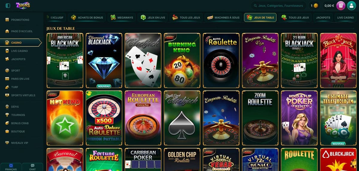 Jeux de table 7Signs Casino