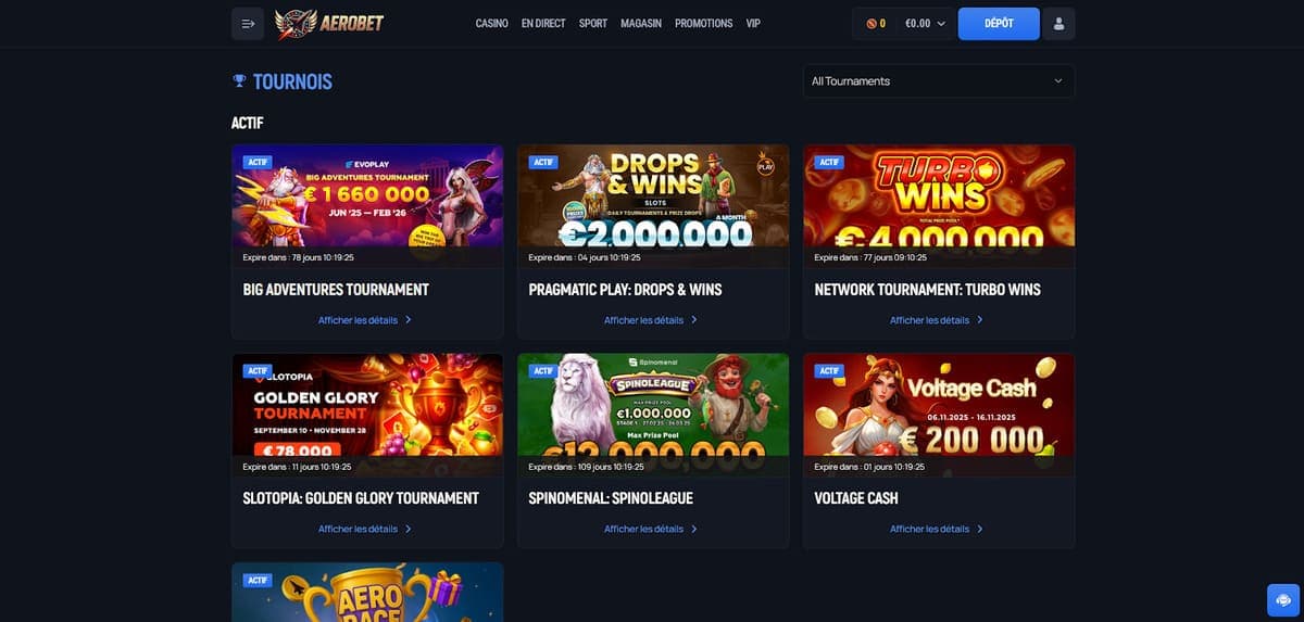 Tournois Aerobet Casino