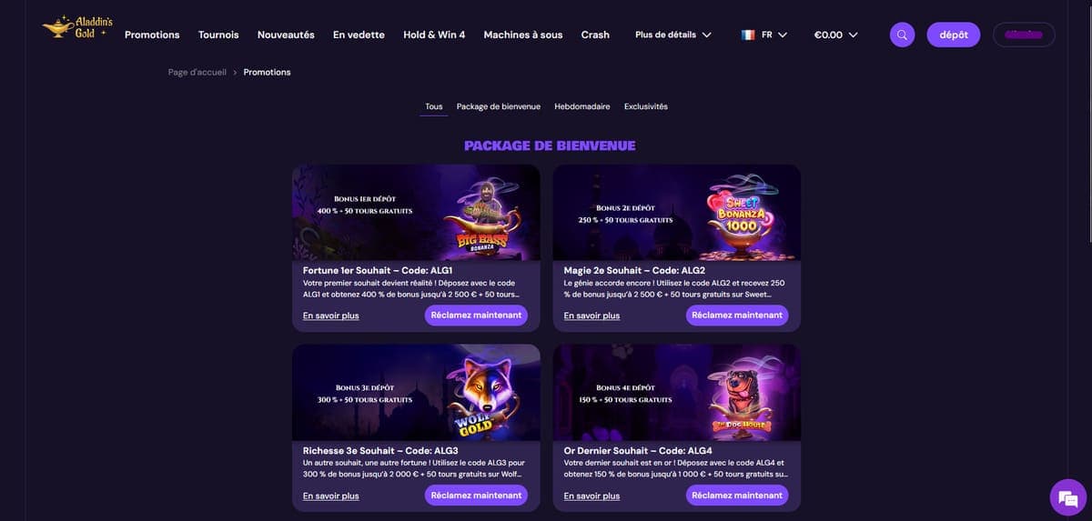 Promotions Aladdins's Gold Casino