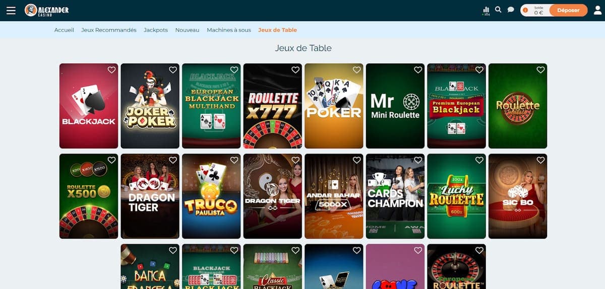 Jeux de table Alexander Casino