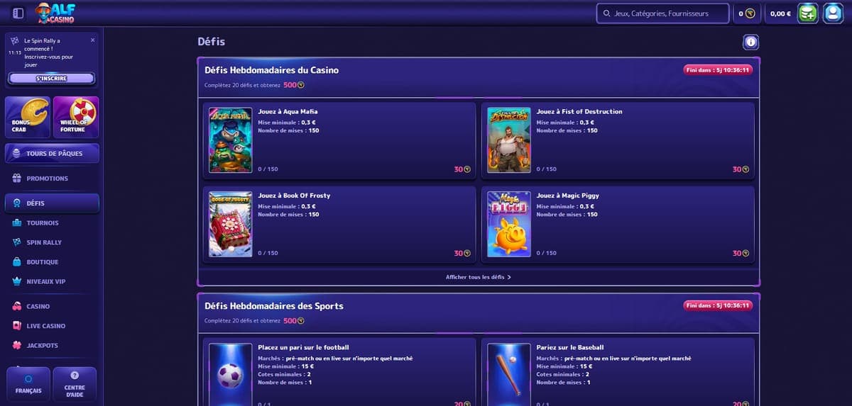 Défis Alf Casino