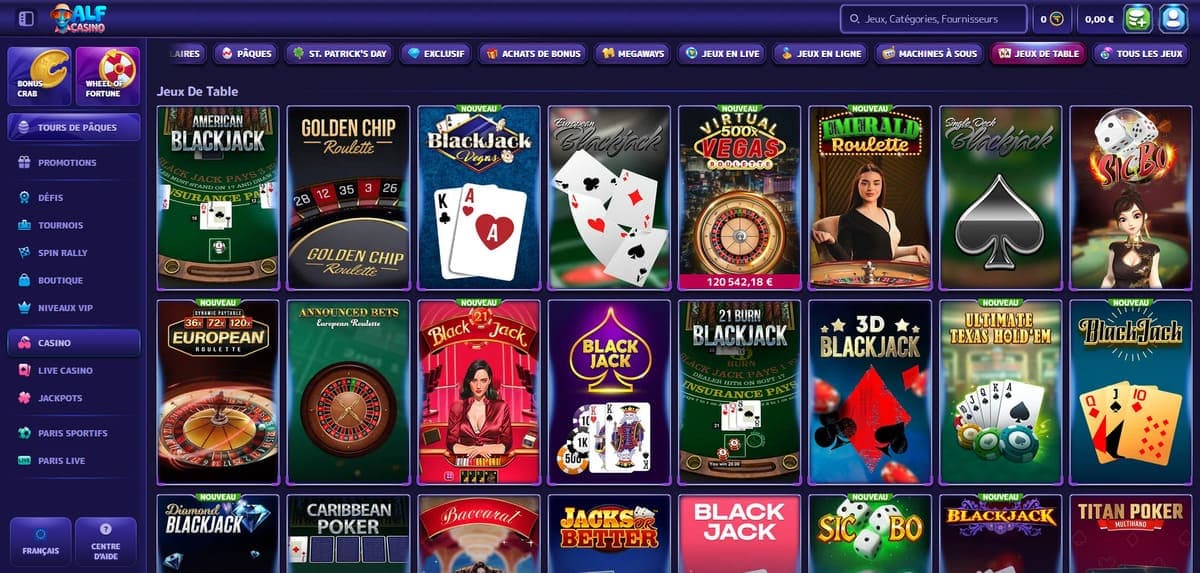 Jeux de table Alf Casino