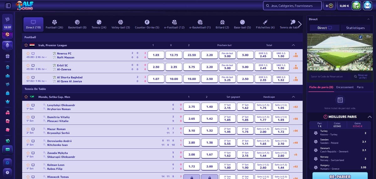 Paris en direct Alf Casino