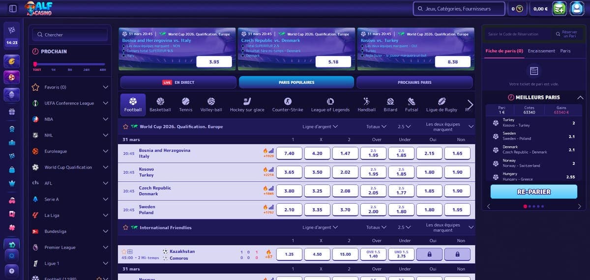 Paris sportifs Alf Casino