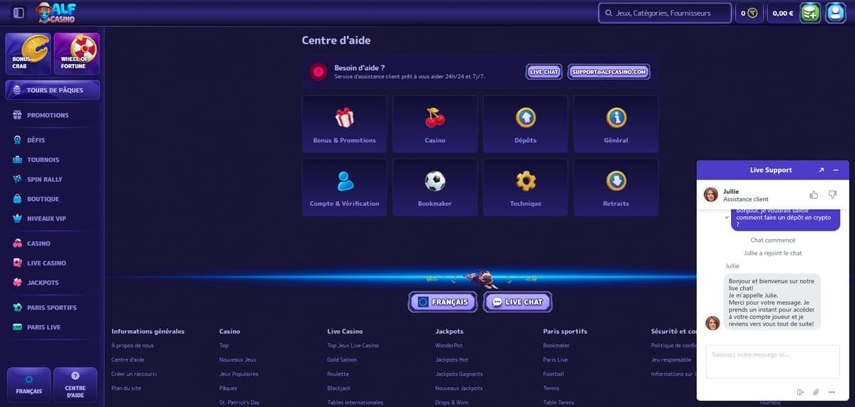 Service client Alf Casino