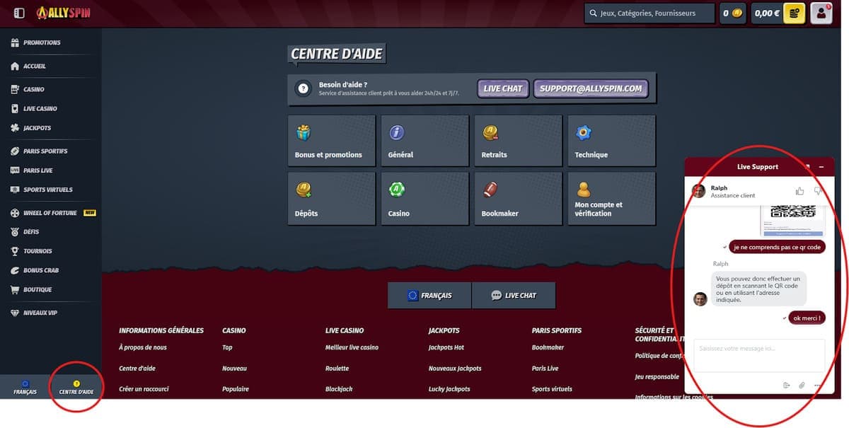 Centre d'aide AllySpin Casino