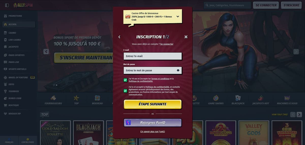 Inscription AllySpin Casino