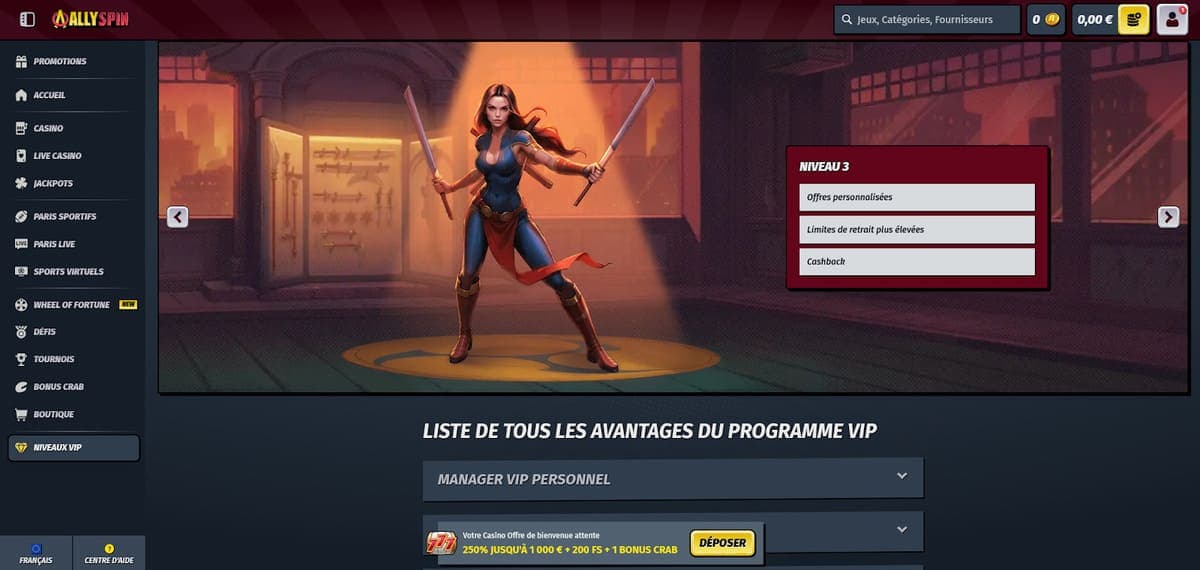 Niveaux VIP AllySpin Casino